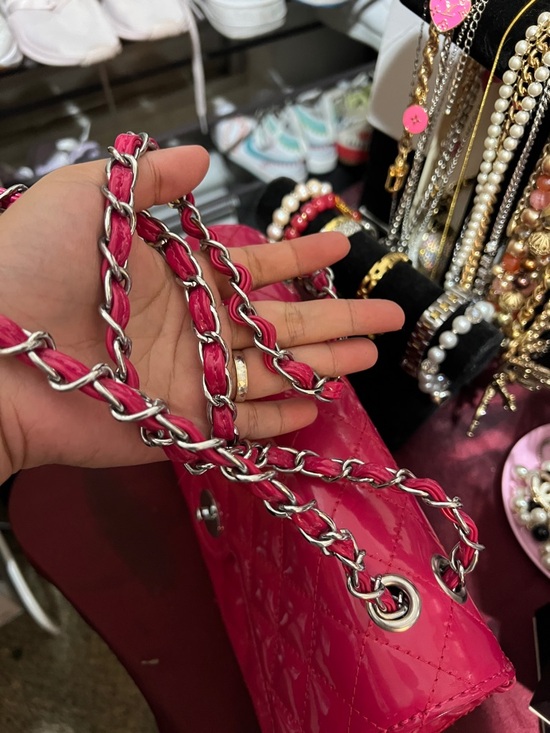 Quilted Chain-Accent Shoulder Bag in Hot Pink - Picture 3 of 6